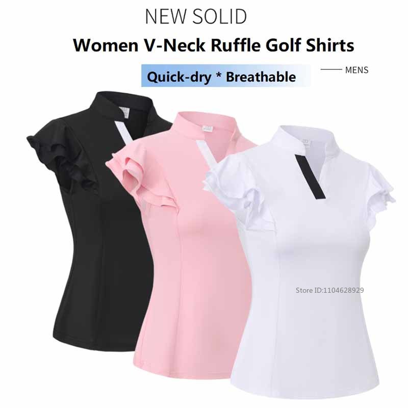 여성 골프 의류 여름 프릴 플라이 슬리브 골프 티셔츠  - Golf Equipment Women 리뷰 및 가격