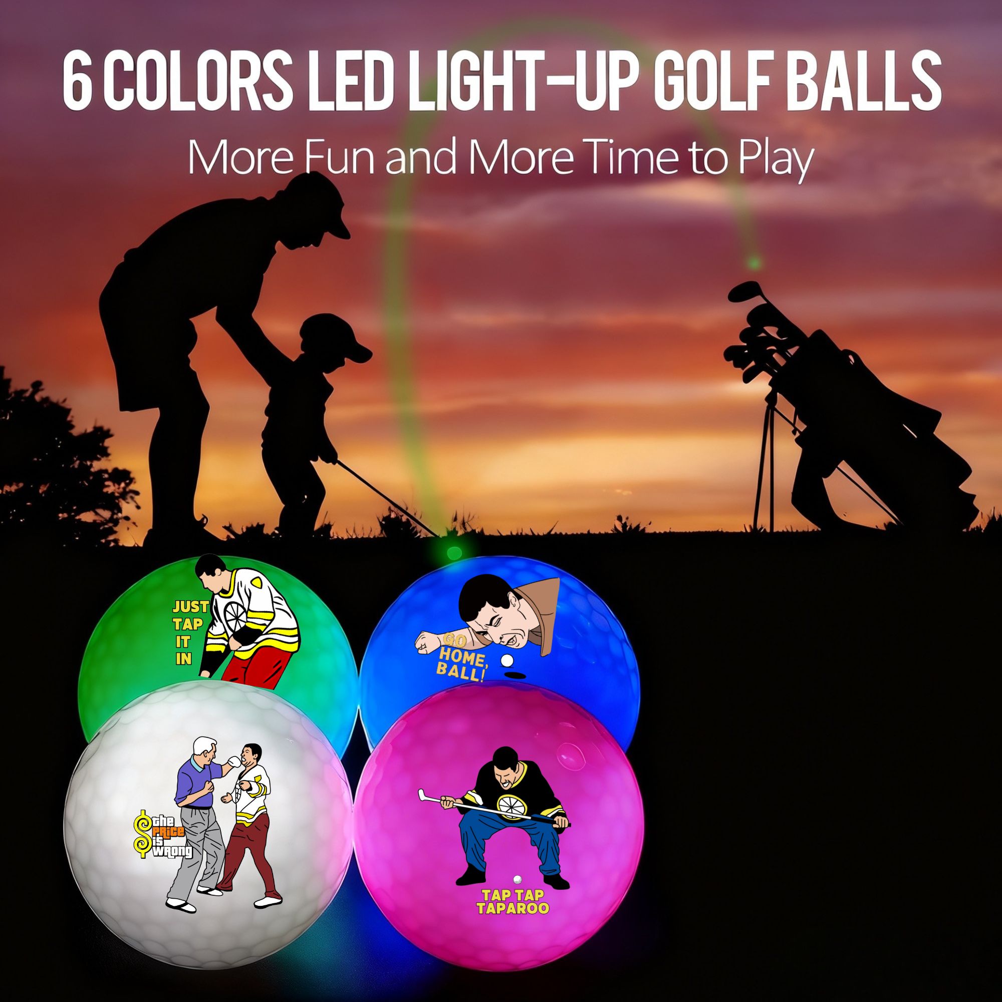 4개의 야광 골프공, 재미있는 길모어 디자인, 야간 발 - Golf Equipment Gifts 리뷰 및 가격